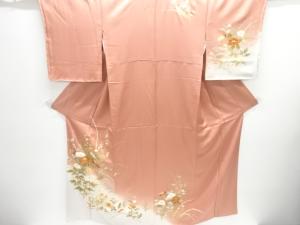 未使用品　仕立て上がり　金彩流水に扇・花鳥模様訪問着